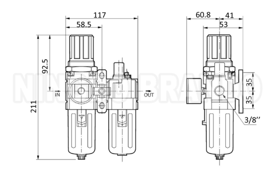 AC3010 1/4' 3/8' 空気フィルター調節器 潤滑器 FR.L 組み合わせ