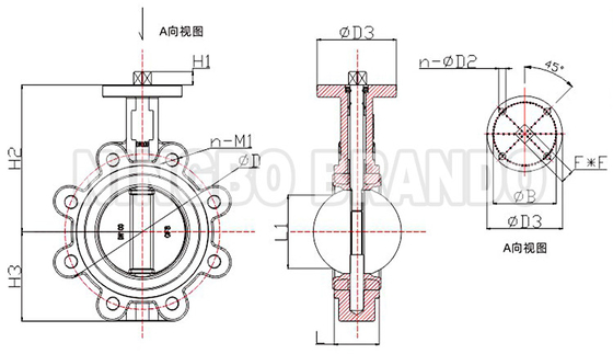 DN40からDN800 固い座席付きのヘッドレスラグ型バタフライバル