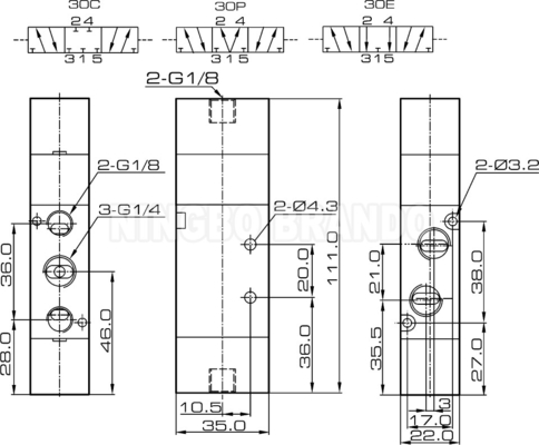 4A230C-08 エアタックタイプ 1/4'' エアパイロットのバルブ 5 ポート 3 位置