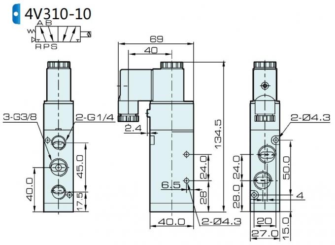 4V310-10空気の電磁弁の次元: