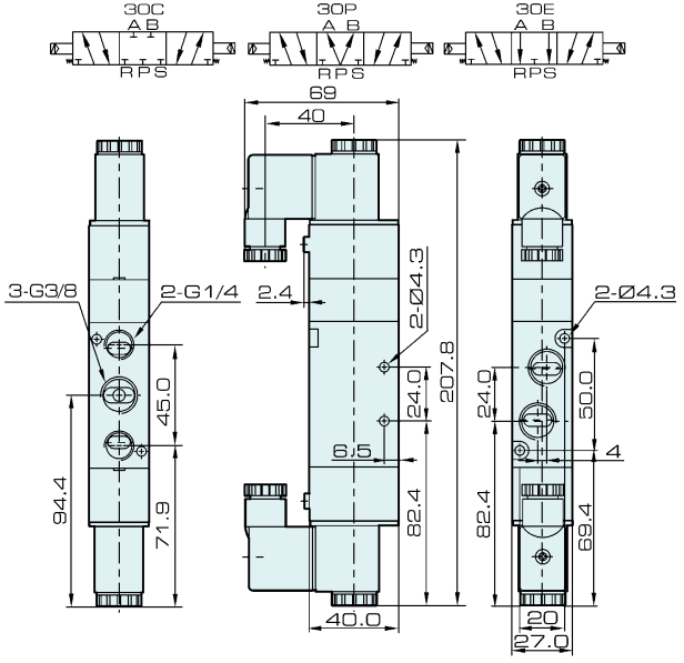 4V330C-10 AirTACのタイプ5/3方法電磁弁
