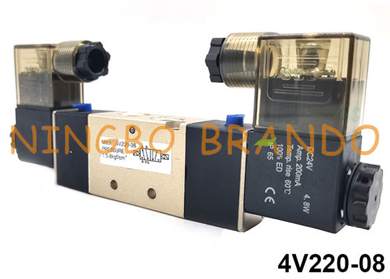 4V220-08 5/2方エアタック式空圧式ダブルソレノイドバルブ 24V 110V 220V